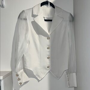Chic White Blazer with Sheer Sleeves